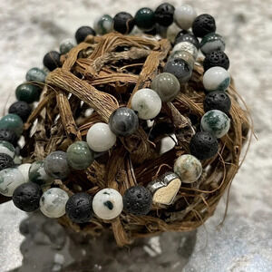 Tree Agate & Lava Stone Handcrafted 6mm Beaded Bracelets - 7 inches